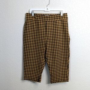 Maeve By Anthropologie Knit Biker Capri Pants Check Gingham Black Brown Slim 12